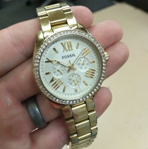 Gold Fossil Watch w/ Diamond Bezel